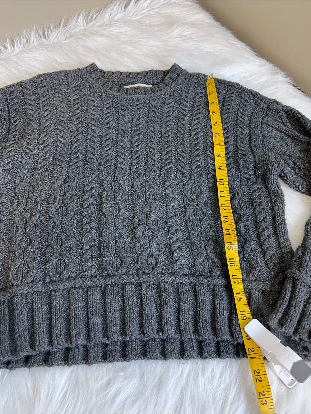 Lucky brand cropped chunky cotton cable knit fisherman sweater grey medium - Picture 7 of 11